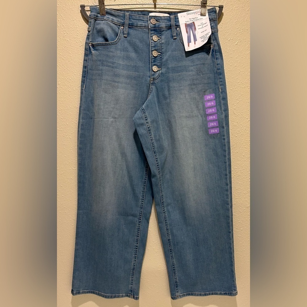 Skinnygirl Jeans The High Rise Button Front Cropped Wide Leg NWT SZ 28/6 Stretch